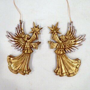 NEW 5.5” CHRISTMAS HOLIDAY GILT GOLD SILVER ANGEL ORNAMENT DOUBLE SIDED SET